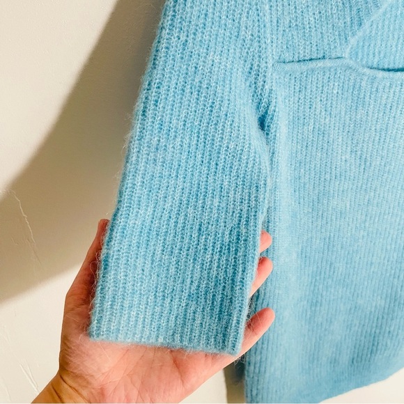 NEW Ganni Alpaca Merino Wool Blend Twist Turtleneck Sweater Bachelor Blue Preppy - Picture 5 of 10